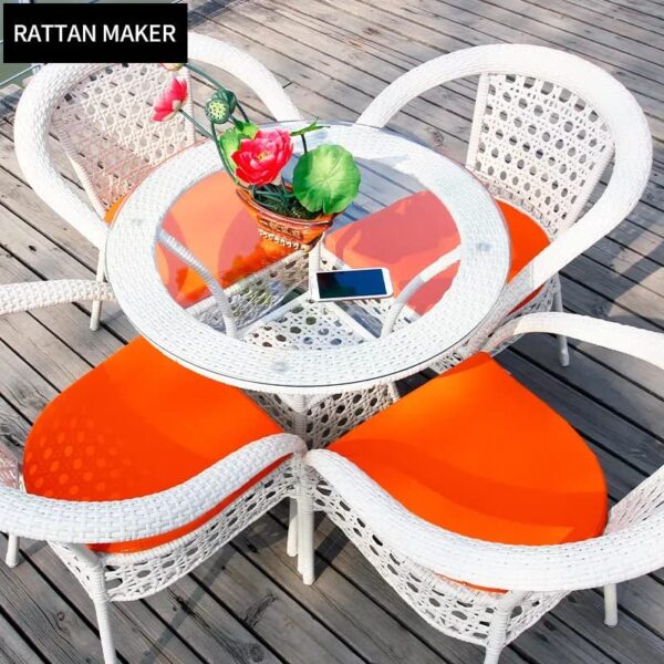 Aeron |D-8 Patio |Indoor| Outdoor| Living Room | Balcony | Garden | Chair Table Set 4+1 |Furniture Set |Coffee Chair SetCoffee Chair Set |Powder Coated| (D 8, White with Orrange)