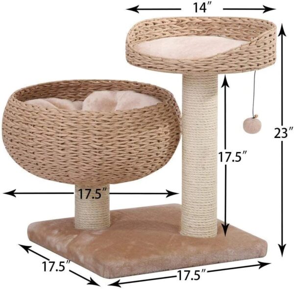 Craft Furniture Pet Pals Hand Made Paper Rope Bow Shaped Two Level Cat Tree with Pillow and Toy Ball