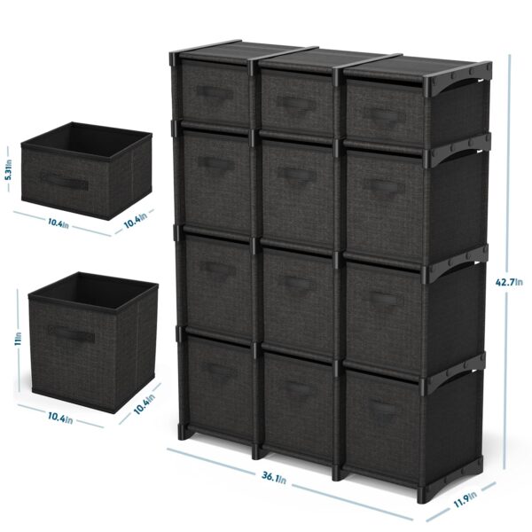 12 Cube Storage Organizer, Black Storage Cubes Organizer Shelves, Sturdy Cubbies Storage Shelves with Cube Storage Organizer Bins, DIY Cube Shelf Organizer for Bedroom, Playroom, Office, & Dorm, Black By Craft Furniture