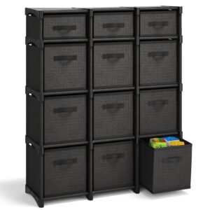 12 Cube Storage Organizer, Black Storage Cubes Organizer Shelves, Sturdy Cubbies Storage Shelves with Cube Storage Organizer Bins, DIY Cube Shelf Organizer for Bedroom, Playroom, Office, & Dorm, Black By Craft Furniture