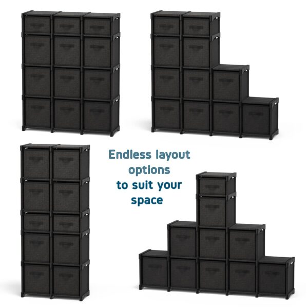 12 Cube Storage Organizer, Black Storage Cubes Organizer Shelves, Sturdy Cubbies Storage Shelves with Cube Storage Organizer Bins, DIY Cube Shelf Organizer for Bedroom, Playroom, Office, & Dorm, Black By Craft Furniture