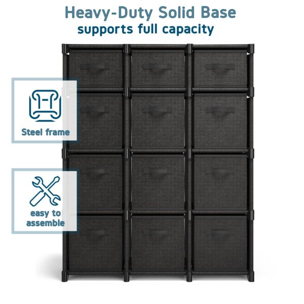 12 Cube Storage Organizer, Black Storage Cubes Organizer Shelves, Sturdy Cubbies Storage Shelves with Cube Storage Organizer Bins, DIY Cube Shelf Organizer for Bedroom, Playroom, Office, & Dorm, Black By Craft Furniture