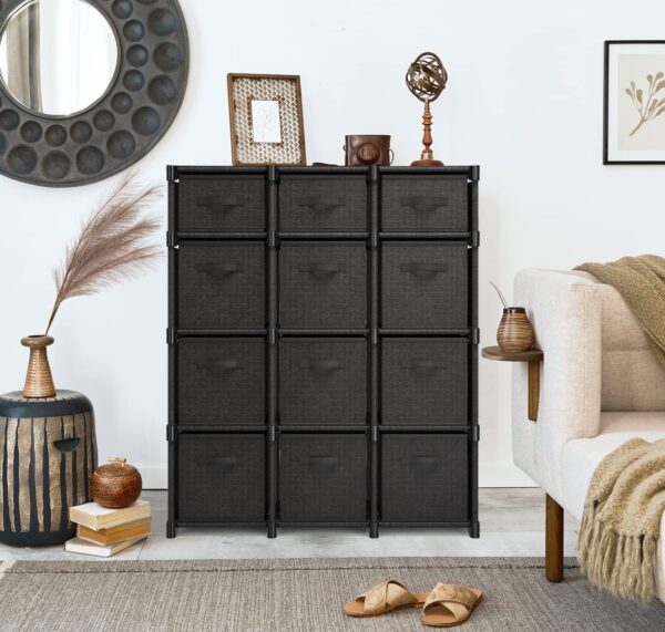 12 Cube Storage Organizer, Black Storage Cubes Organizer Shelves, Sturdy Cubbies Storage Shelves with Cube Storage Organizer Bins, DIY Cube Shelf Organizer for Bedroom, Playroom, Office, & Dorm, Black By Craft Furniture
