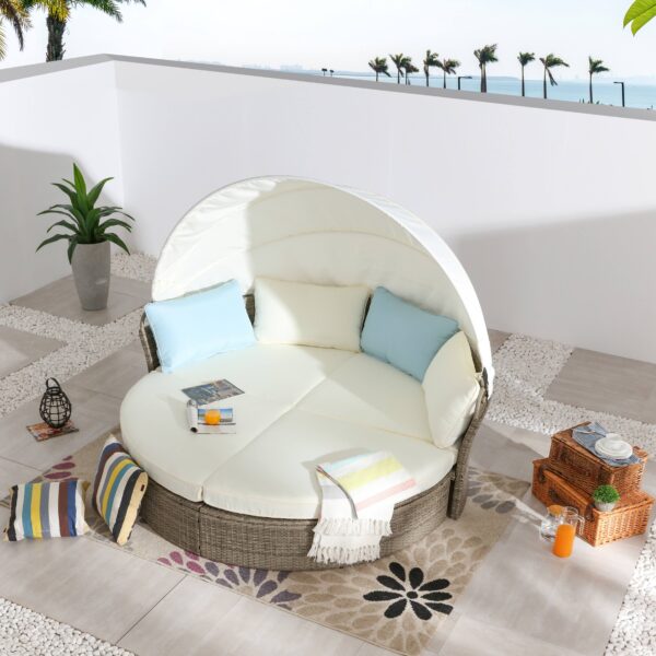 Rattan Round Outdoor Canopy Daybed, For Hotel Craft Furniture