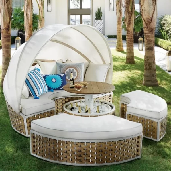 Rattan Round Outdoor Canopy Daybed, For Hotel Craft Furniture