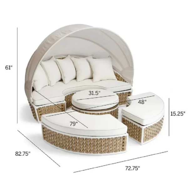 Rattan Round Outdoor Canopy Daybed, For Hotel Craft Furniture