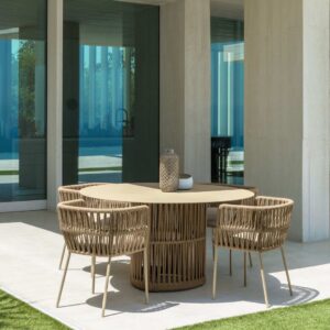 OUTDOOR PATIO SEATING SET 4 CHAIRS AND 1 TABLE SET (CREAM) BRAIDED & ROPE